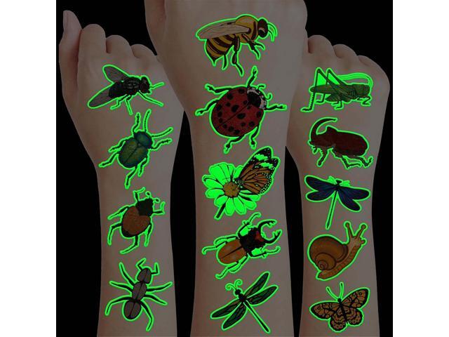 96PCS Glow in The Dark Bug Temporary Tattoos for Kids Luminous Bug Stickers for Boys Girls Birthday Party Favors, Halloween Decorations, School...