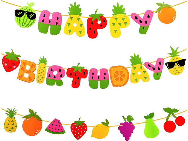 Fruit Theme Birthday Party Decorations Happy Birthday Felt Banner Fruit Patterns Garland for Summer Fruit Themed Party Baby Shower Supplies