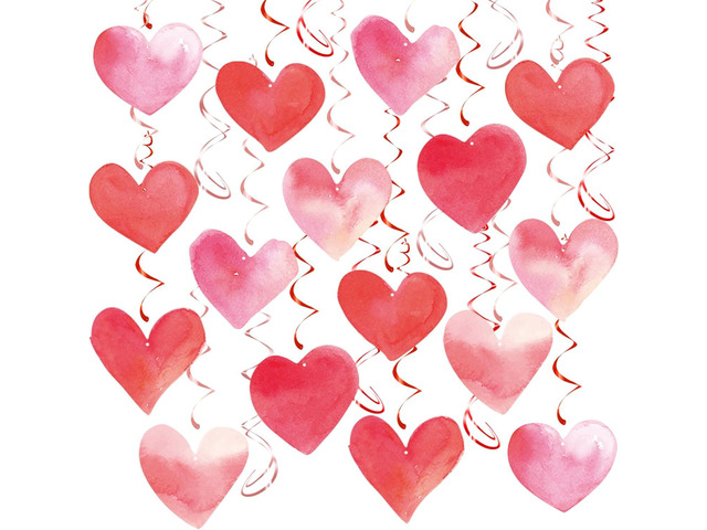 Red Pink Heart Hanging Swirl Decorations, Foil Ceiling Hanging Whirls for Valentines Day Decorations Galentines Birthday Engagement Wedding Party...