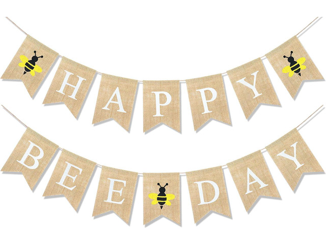 Uniwish Happy Bee Day Burlap Banner Bumblebee Themed Baby Shower Birthday Party Decorations Rustic Gifts for Boys Girls
