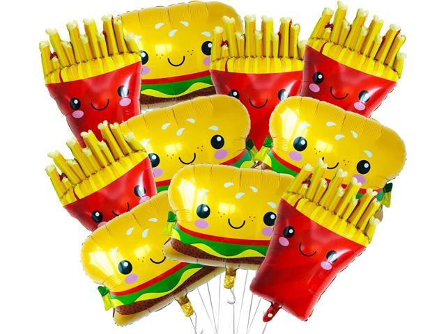 10Pcs French Fries Balloons Hamburg Balloons Food Birthday Foil Balloons for Birthday Fast Food Snacks Themed Party Decorations Supplies