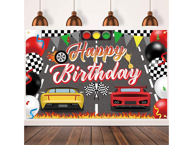 Racing Cars Happy Birthday Decorations Backdrop Banner, Race Car Fast Birthday Party Decorations Photo Background Backdrop for Birthday Party...