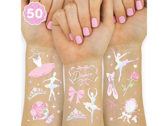 xo, Fetti Ballerina Party Temporary Tattoos - 50 Iridescent Foil Happy Birthday Princess Decorations, Bow Girl Baby Shower Accessory, Ballet...