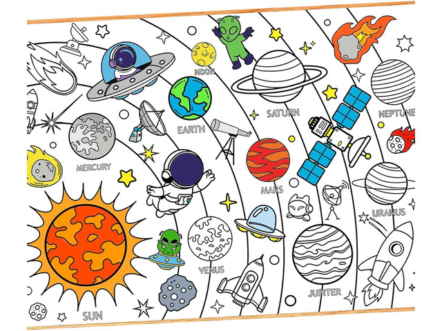 Outer Space Coloring Poster, 43.3X 31.4 Inch Giant Outer Space Painting Tablecloth for Classroom Art Activities Party Supplies