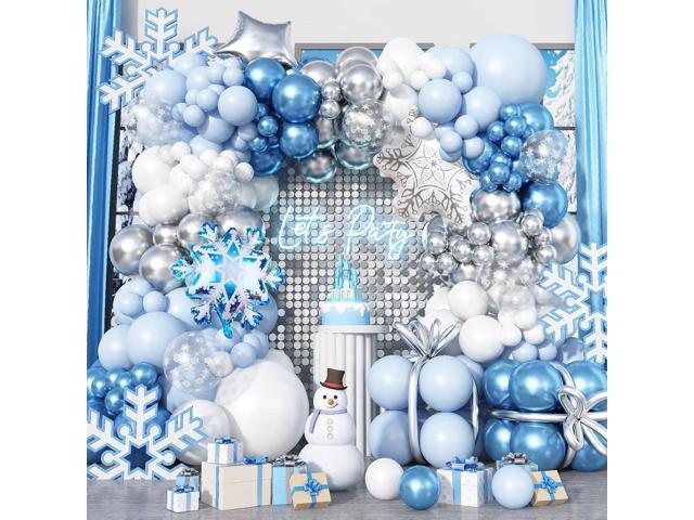 Winter Wonderland Balloon Arch Garland Kit, Baby Blue and White Balloons with Snowflake Star Foil Balloons for Ice Wonderland Christmas Baby Shower...