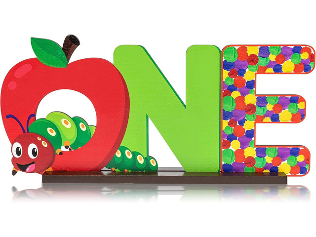 PANTIDE Hungry Caterpillar One Letter Sign Wooden Table Centerpiece for Kids Summer Spring First Birthday Decoration Red Apple 1st Table Sign Party...