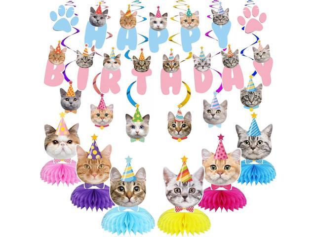 GOYOSWA Cat Birthday Party Supplies Cat Birthday Party Decorations, Cat Themed Birthday Party Supplies Includes 1 Birthday Banner, 6 Cat Honeycomb...