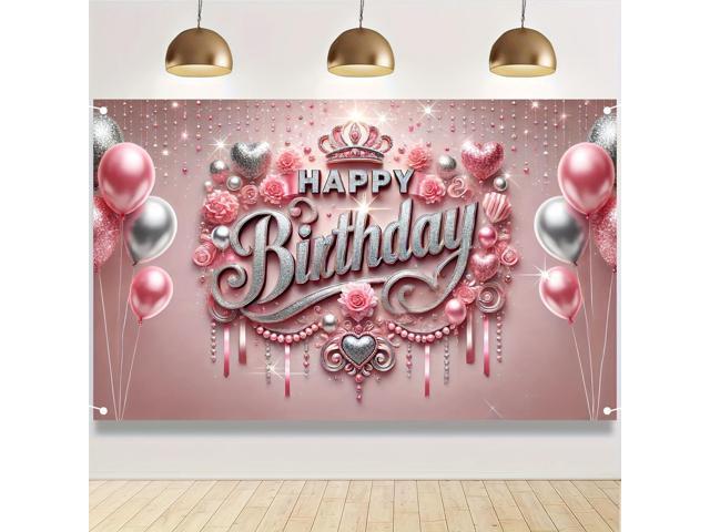 HOMETITUTE Pink Happy Birthday Banner Backdrop for Girls Women Happy Birthday Sign Pink Party Backdrop Decoration Princess Banner Celebration...