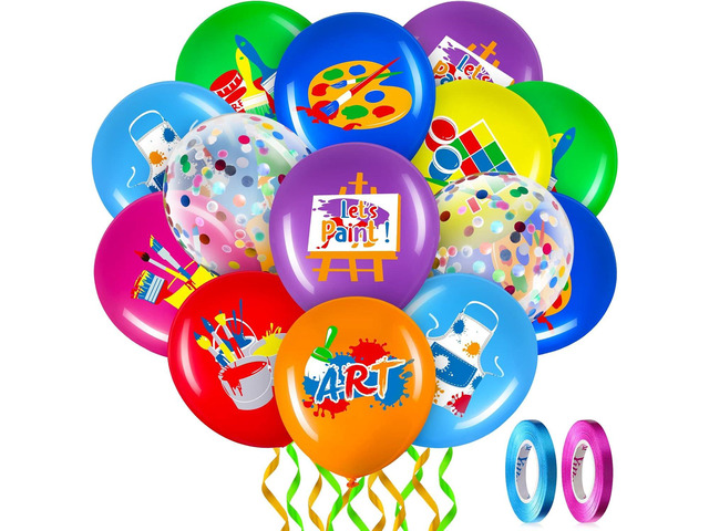 50 Pcs Art Party Balloons Art Party Decorations Printed Latex Multicolor Foil Confetti Artist Balloons for Birthday Classroom Paint Class Painting...