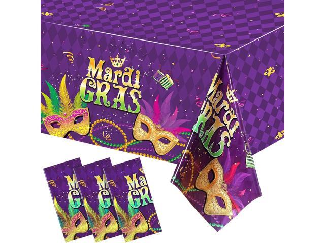Tatuo 3 Pieces Mardi Gras Tablecloths Party Decorations Plastic Mardi Gras Table Cover Purple Rectangular Table Cloths Backdrop for Carnival...