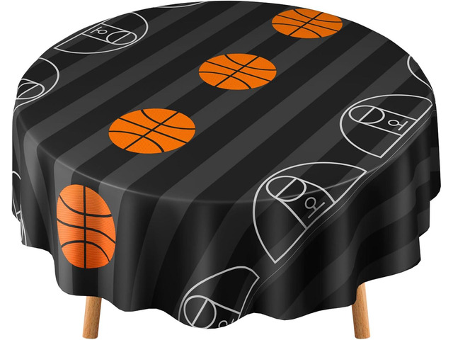 Funnymoom 1 Pack Round Basketball Tablecloth 84 Inch Plastic Basketball Party Decorations Disposable Table Cloth Washable Disposable Circle Table...