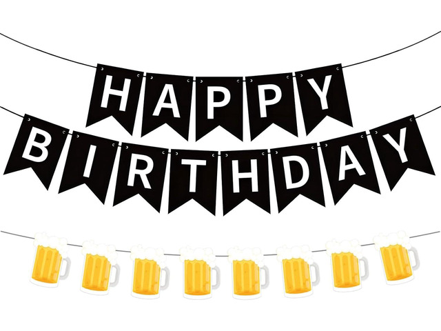 Beer Birthday Banner for Beer Party and Birthday Wedding Party Supplies (Black+Yellow)