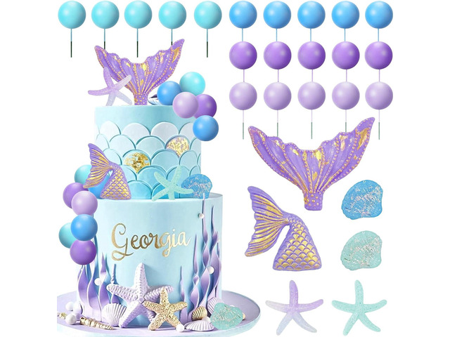 Mermaid Cake Topper 26Pcs Under The Sea Cake Decors Seashell Cake topper Mermaid Tail Cake Decoration Mermaids Birthday Cake Toppers for Baby...
