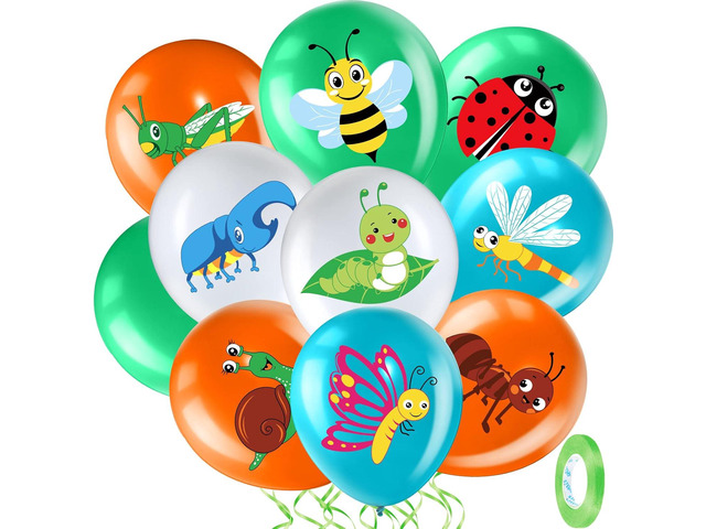 Zomiboo 50 Pack Bug Party Balloons 12 Inch Insect Party Decorations Butterfly Bee Ladybug Latex Balloons with Ribbon for Summer Garden Birthday...