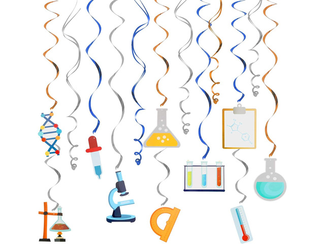 LINGTEER Science Hanging Swirls Streamers Chemistry Laboratory Erlenmeyer Flask Prop Sign Party Decorations