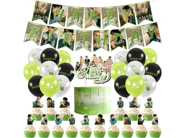 Birthday Party Supplies,MeiYiYou Birthday Decorations Set - Banners,Cake Toppers,21PCS Cupcake Toppers Perfect for Boys and Girls(Green)