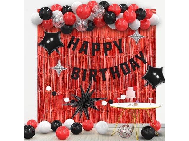 Red Black Birthday Decorations for Women Men, Red Party Decorations Supplies, Happy Birthday Backdrop for Boys Girls including Happy Birthday...