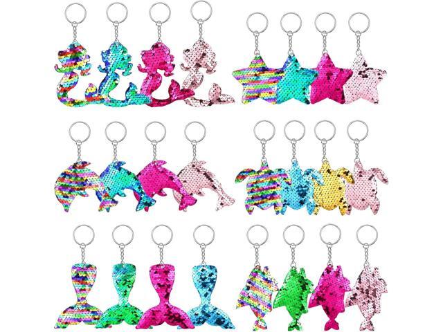Batiyeer 24 Pcs Mermaid Sequin Keychains Ocean Theme Kids Girls Keyrings Tropical Rainforest Theme Decorations Reversible Adults Birthday Party...