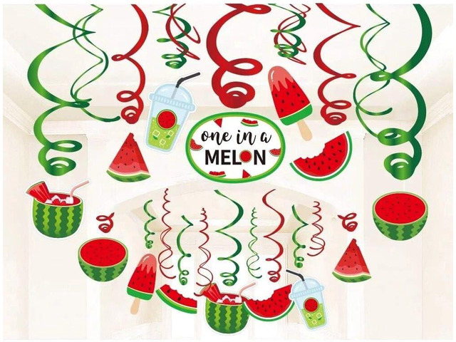 30Ct One In A Melon Watermelon Hanging Swirl Party Decorations - Summer Fruits Birthday Party Supplies Fan Decors