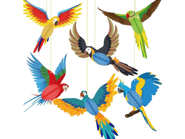 6 Pieces Tropical Birds Honeycomb Paper Cutouts Hanging Parrot Hawaiian Luau Tropical Party Decorations for Summer Beach Jungle Safari Rainforest...