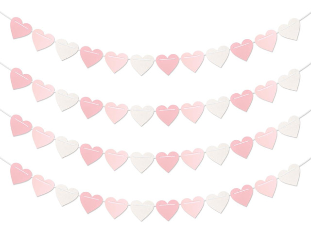 Pink-White Girls Birthday Party-Decorations Streamers-Garland - 40Ft Heart Galentines Hanging Paper Banner,Valentines Baby Bridal Shower...