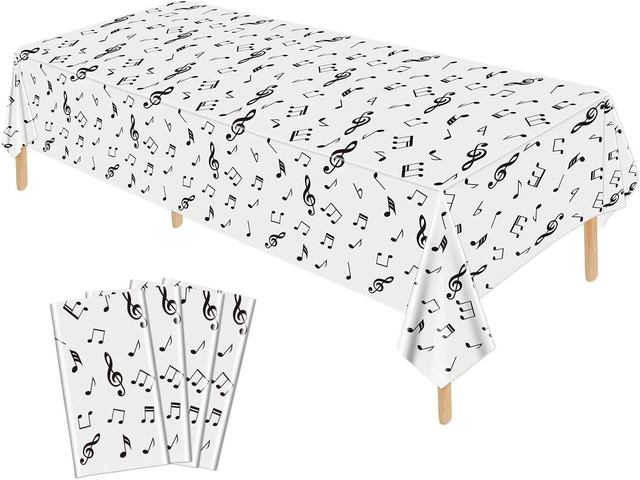 4 Pack Musical Notes Tablecloths 51 x 107 Inch Reusable Rectangular Music Tablecovers Musical Notes Theme Birthday Party Decoration for Music Party...