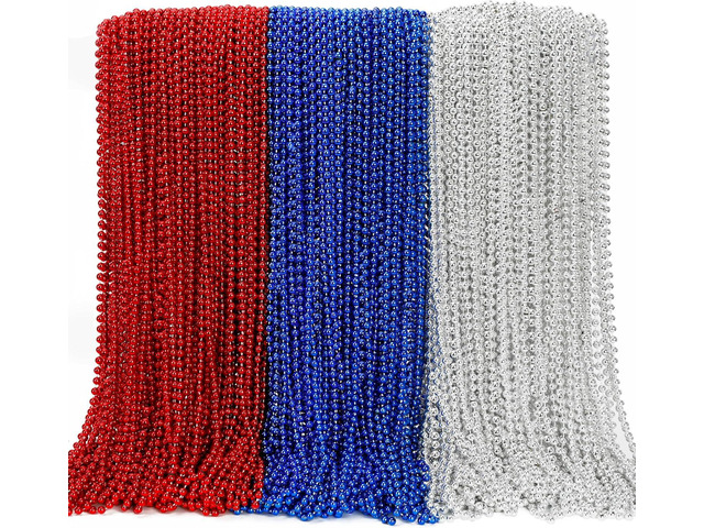 240PCS 4th of July Beads Party Favors, Independence Day Beads Toy Necklace Accessories, Fourth of July Red Blue Silver Bulk, Beads Bulk for...