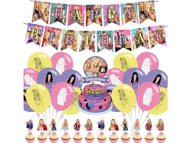 DOSSEL Hannah Singer Montana Music Theme Birthday Party Supplies Includes Birthday Banner, Cupcake Toppers, Cake Topper, Latex Balloons for Kids.