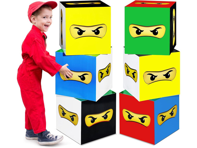 Dispowreath 6 Pcs Ninja Party Decorations Ninja Colorful Large Boxes for Decor 11.8 Inch Cardboard Big Box for Birthday Graduation Game Party...