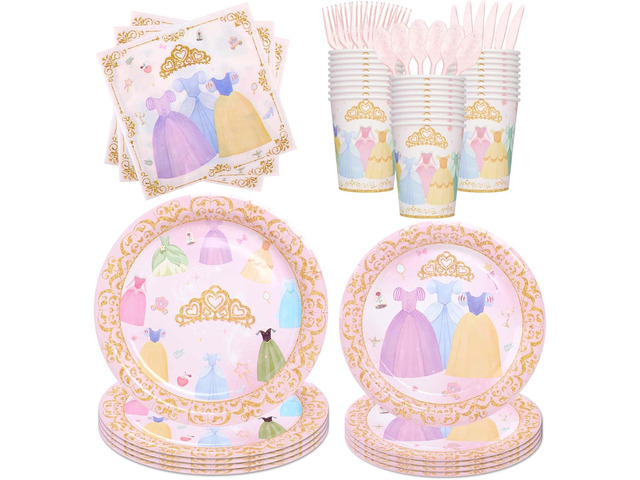 350PCS Princess Paper Plates Napkins, Princess Themed Birthday Party Decorations Pink Party Supplies Disposable Dinnerware Set Plate, Utensils,...
