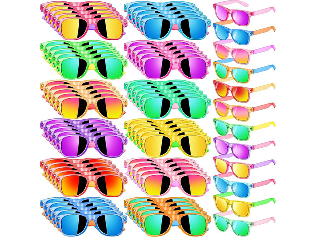 60 Pack Kids Sunglasses Bulk Party Favors, Summer Party Supplies for Boys Girls, Translucent Neon Party Sunglasses for Kids, Pool Beach Party...
