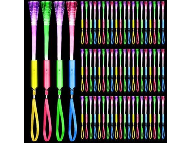 Junkin 200 Pcs Fiber Optic Wands Glow LED Light up Wand Bulk Flashing Sticks with Included Batteries for Party Favors Wedding Birthday Carnival