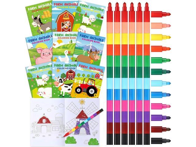 Funrous 24 Pcs Farm Animal Coloring Books with 24 Stacking Crayons Birthday Party Favors Holiday Activity Coloring Books Rainbow Crayons for.