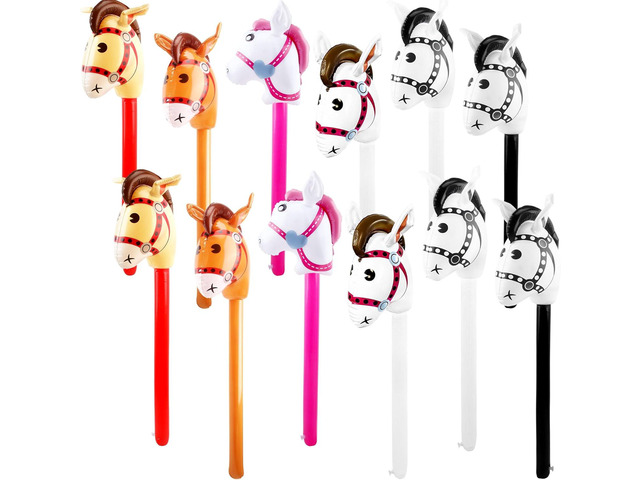 12 Pack Inflatable Stick Horse Bulk Colorful Inflatable Horsehead Stick Balloon Cute Blow Up Pony Stick for Kids Birthday Cowboy Horse Theme Party...