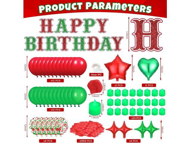 Red Green Happy Birthday Balloons Decorations Christmas Birthday Balloon Letters Banner with 6 Pcs Star Balloons Artificial Rose Petal 24 Flameless...