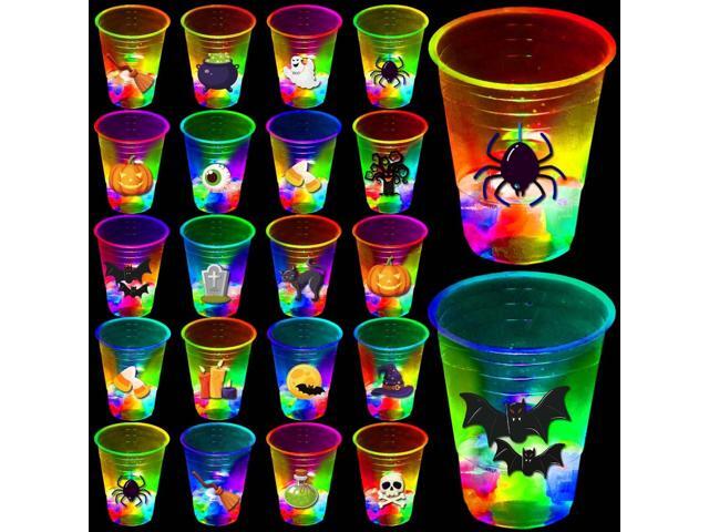 mishunyus 40 Pcs Glow in The Dark Halloween Party Cups - Pumpkin Bat Ghost Theme, Plastic Drinkware for Adults Party Supplies