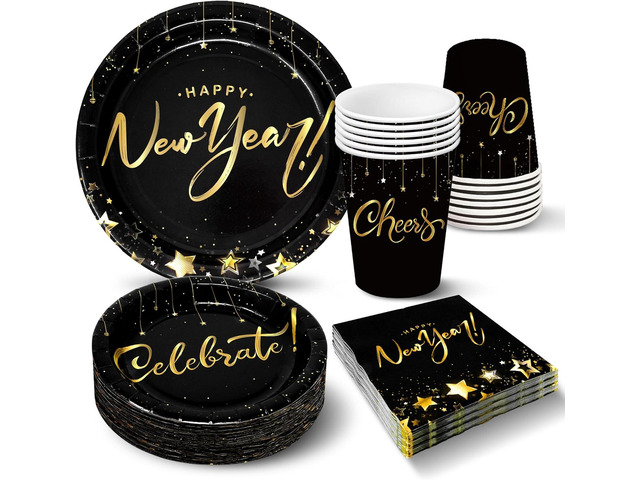 KatchOn, Happy New Year Plates and Napkins Set - Serves 16 Guests New Years Eve Party Supplies 2026 Happy New Year Decorations 2026 ...