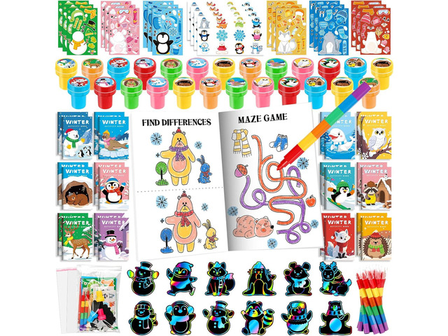 BenLouis Winter Party Favors Set Holiday Themed Coloring Book Classroom Gift Prizes Bulk for Students Kids Christmas Frozen Birthday Goodie Bag...