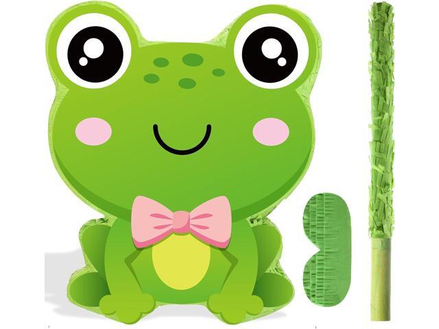 Aoriher Frog Piñata with Stick Blindfold & Confetti - Birthday Party Favors Decorations for Animal Theme Party Supplies Toys Outdoor Games, 15 x 13.