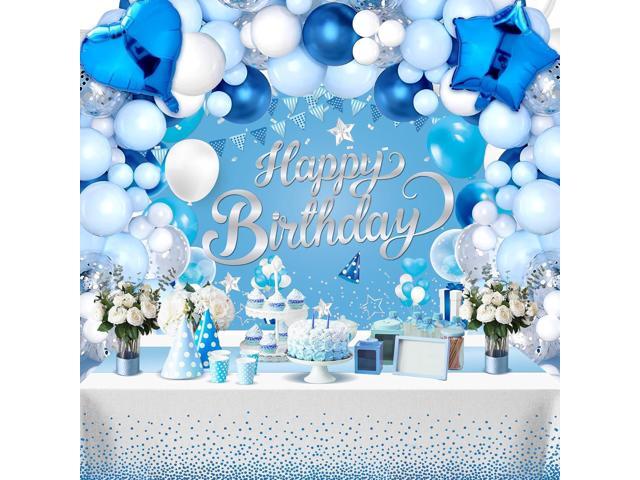 Light Blue Birthday Party Decorations Light Blue Party Decoration Backdrop Banner with Heart Star Foil Balloons Tablecloth Happy Birthday Party...