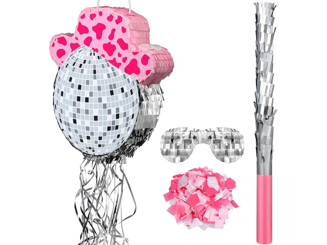 Sratte Disco Ball Piñata Cute Hat Disco Ball Party Supplies Piñata with Blindfold and Bat Theme Decorations for Birthday Fiesta Party Supplies...
