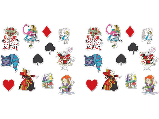 Beistle Alice In Wonderland Cutouts 24 Double-Sided Wonderland Character Decorations with Cheshire Cat, White Rabbit, Queen of Hearts and Playing...