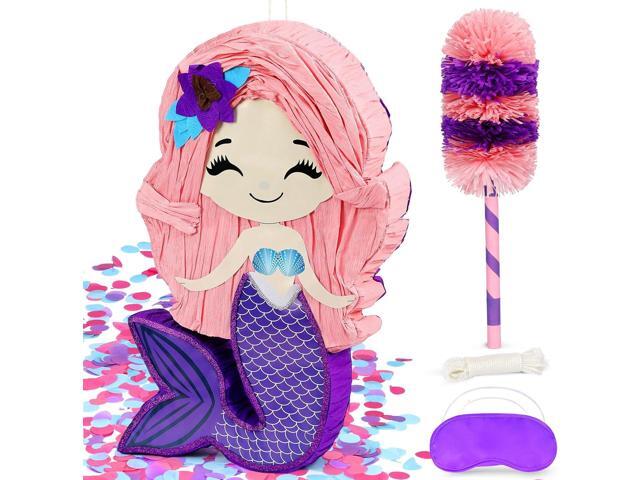 Mermaid Piñata - Large Mermaid Pinata Party Supplies Bundle with Blindfold, Bat, Rope for Girls Kids Ocean Theme Birthday Party Game Carnival.
