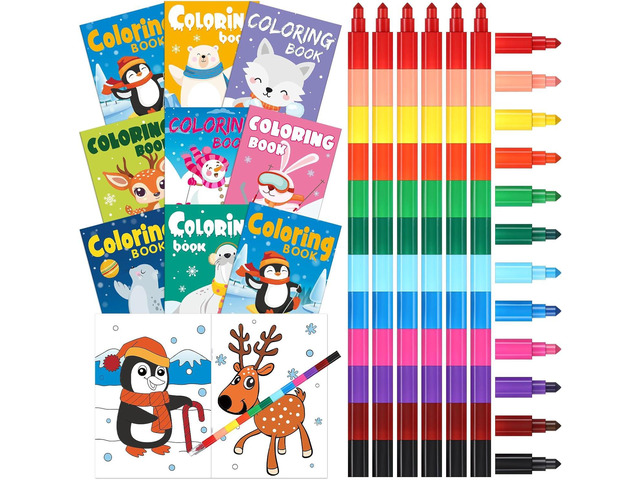 Funrous 24 Pcs Winter Christmas Coloring Books Bulk with 24 Stackable Crayons Glacier Polar Bear Snowman Penguin Drawing Pages Holiday Party Favors...
