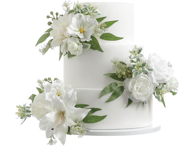 Serra Flora 3Pcs Pre-made Silk Flowers Cake Topper Wedding Artificial Flowers Decor Artificial Rose Cake Decorations for Birthday Baby Shower...