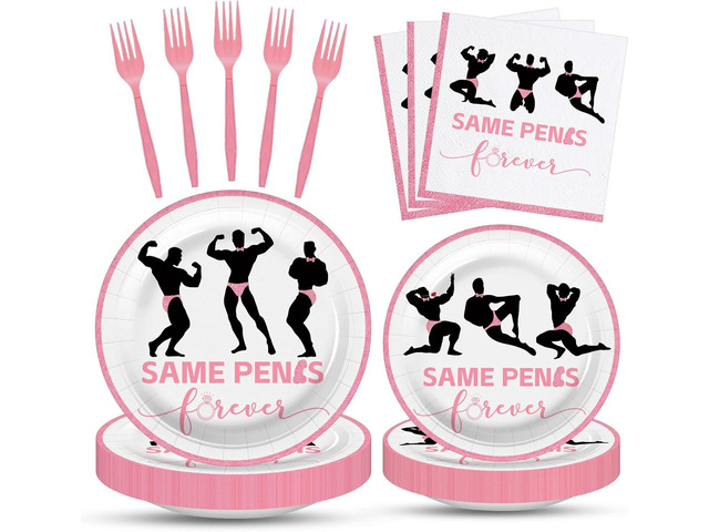 100 Pcs Bachelorette Tableware Party Supplies Set, Serves 25 Disposable Pink Paper Plates, Napkins, and Forks for Bridal Shower, Hen Party,...