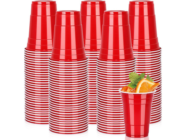 Red Plastic Cups 16oz, 100 Pack Disposable Party Cups for Graduation Parties, Weddings, Birthday Celebrations, Mothers Day, Memorial Day & Spring...