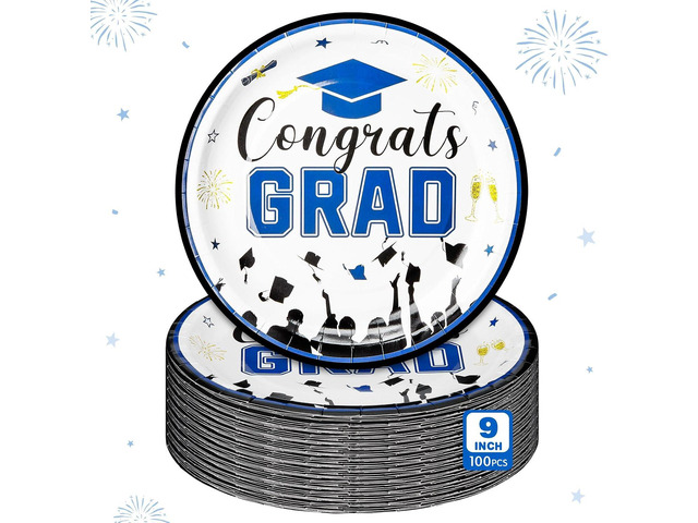 Sabary Blue Black 100 Pcs 2026 Graduation Paper Dessert Plates Bulk 9 Inch Graduation Party Supplies Plates Class of 2026 Decorations Congrats Grad...