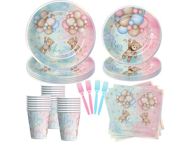 Bear Gender Reveal Decorations Party Tableware - Bear Boy Or Girl Gender Reveal Supplies, Paper Plate, Cup, Napkin, Disposable Fork, He Or She...