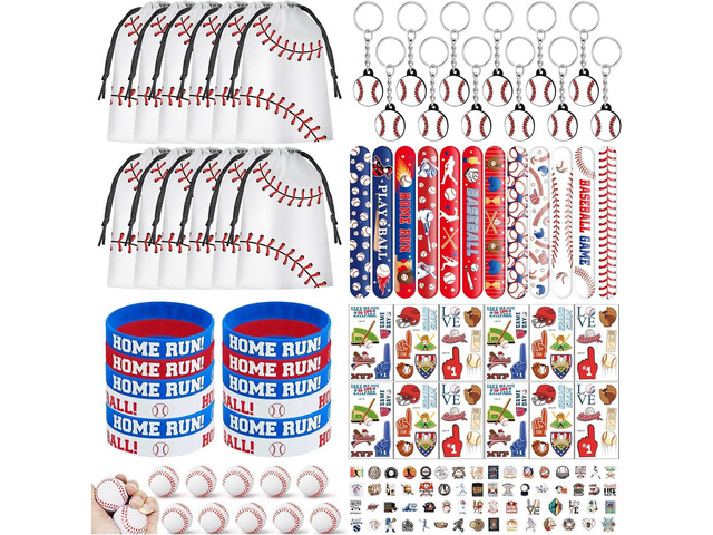 132 Pcs Baseball Party Favors Drawstring Bags Baseball Goodie Bag with Mini Ball, Wristband, Slap bracelets, Keychains, Baseball Stickers,Tattoo...